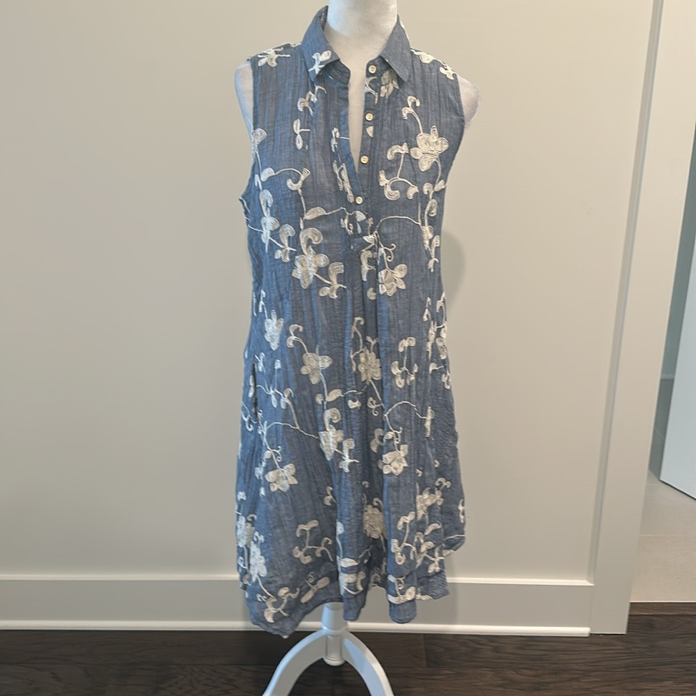 Anthropologie Isabella Sinclair Tillie Embroidered  Floral Blue Dress - Picture 6 of 12